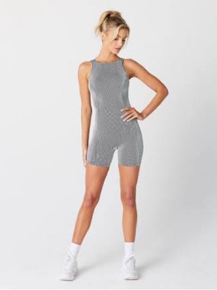 Nwt Gigi C Monti Romper In Black/White Mini Stripe Sz Xs Xl